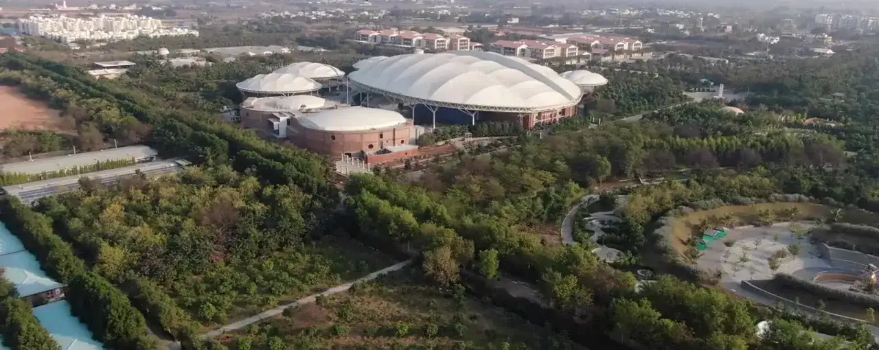 Aerial view of the Kanha Shanti Vanam campus